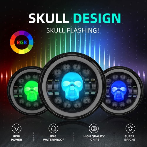 1 pieza 7" pulgadas RGB Calavera LED Faro Halo DRL para Moto Camioneta Offroad Pickup - Imagen 3 de 9