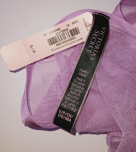 Neu mit Etikett Victoria's Secret freches Netz durchsichtig flieder lila gold Herzbeschläge Small S - Bild 5 von 6