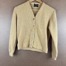 VTG 60s Glen Dee Alpaca Wool Blend Cardigan Sweater Mustard Yellow Small 