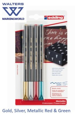 Edding 1200 Metallic Filzspitze Farbstifte | Gold, Silber, Rot & Grün | Pack4