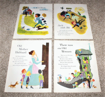 VTG Mother Goose Nursery Rhyme Prints Dale Maxey JPM 11 x 14 Set of 4 MCM