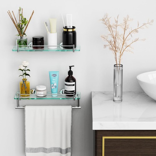 Bathroom Towel Rack Glass Shelf With Bar 16-inches Chrome Polished Shelves - Bild 6 von 6