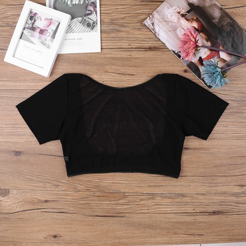 Camicetta mezza maglietta donna See Through Crop canotta manica corta danza del ventre - Foto 14 di 82