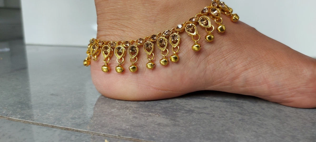 Stunning Diamante Antique Gold Giggling Bells Ankle Anklet Payal