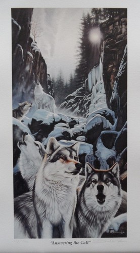 *Daniel Pierce "ANSWERING THE CALL"-Wolf-Wolves-Timberwolf-Winter-Wildlife-Art**