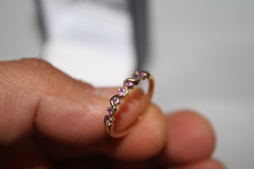 100% Genuine 9k Solid Yellow Gold 8x  Amethyst Eternity  Band Ring Sz 7.25  O - Picture 4 of 10