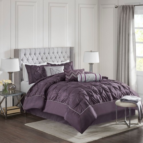 Madison Park 7pcs Bed In A Bag Comforter Set Tufted Pleated Faux Silk Bedding - Picture 59 of 103