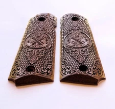 1911 Full Size Springfield Armory 3D engraved walnut wood grips Scroll