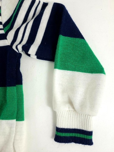 Vtg BULL FROG KNIT ~ Boys Size 6 Collared Pullover Sweater ~ Green, White, Blue - Picture 4 of 7