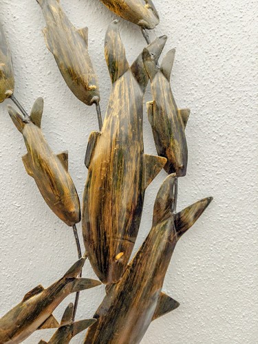Contemporary Old Gold Fish Shoal Metal Wall Art Large Hand Made Fish Circle - Picture 3 of 5