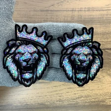Lion Badges Emblem Silver Holographic Flake Ed. Red Eye, 2 Badges, Fender Angry