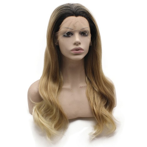Long Wavy Dark Root Blonde Ombre Lace Front Wig - Bild 1 von 3