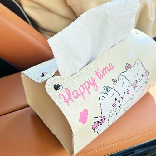 Tissue Container Convenient Store Cartoon Cat Pattern Car Tissue Dispenser Box - Picture 5 of 10