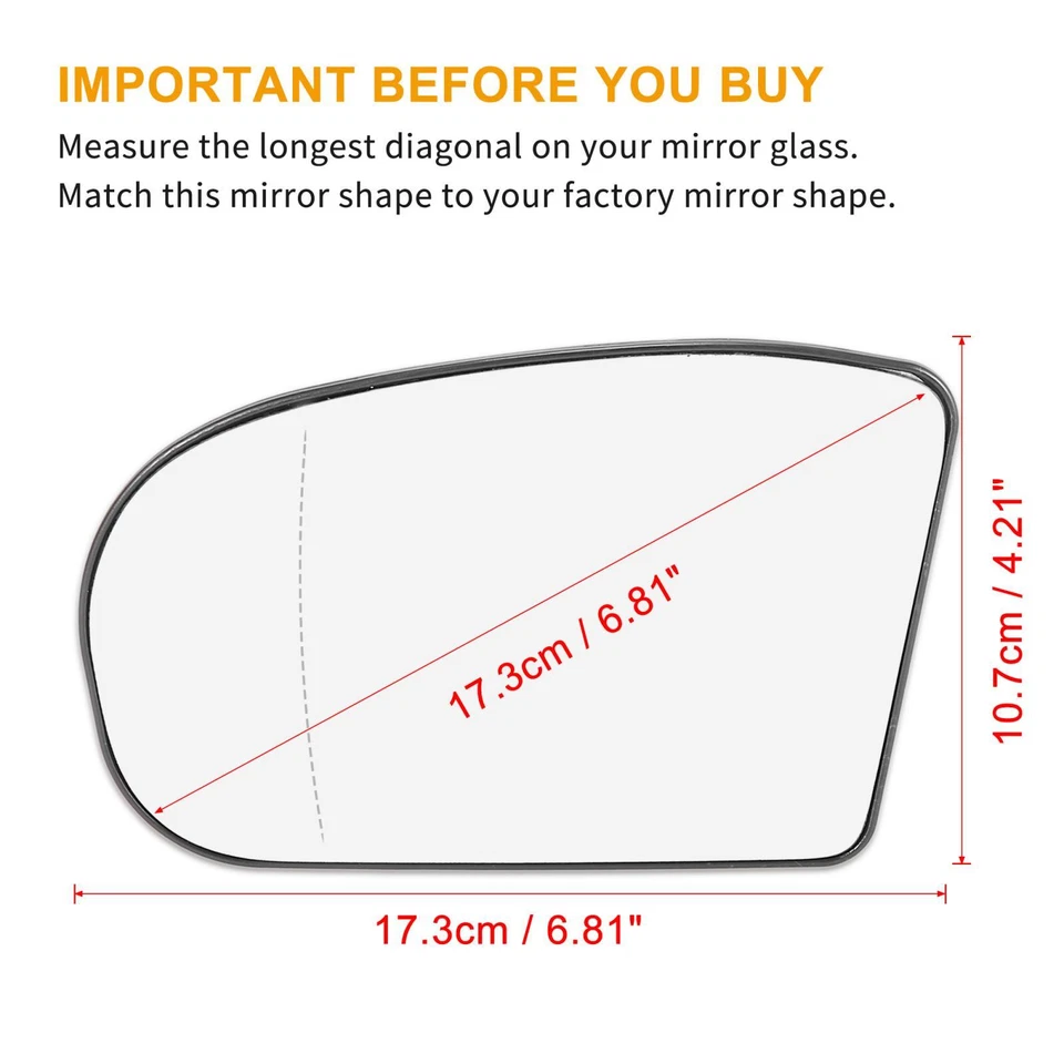 Espejo retrovisor térmico lado izquierdo derecho cristal con respaldo para Mercedes-Benz E500 E55 para AMG Foto 3 de 4