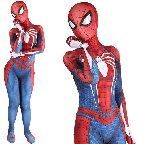 PS4 Spider-Woman Jumpsuit Spiderman Cosplay Zentai Suit Girl Costume Halloween - Picture 3 of 12