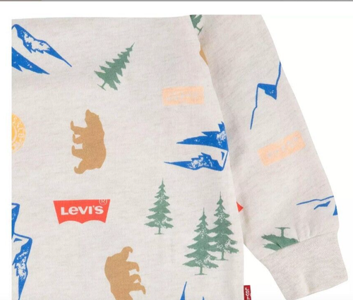 LEVI White Knit Print Top/Camel Woven Overalls - NWT Boys 7 - Picture 3 of 3