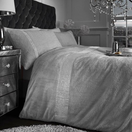 Teddy Bear Fleece DIAMANTE /PLAIN /CHECK Duvet /Quilt Cover Thermal Warm Soft - Picture 53 of 76