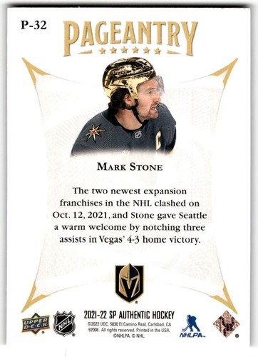 2021-22 SP Authentic Pageantry Mark Stone #p-32 - Picture 2 of 2