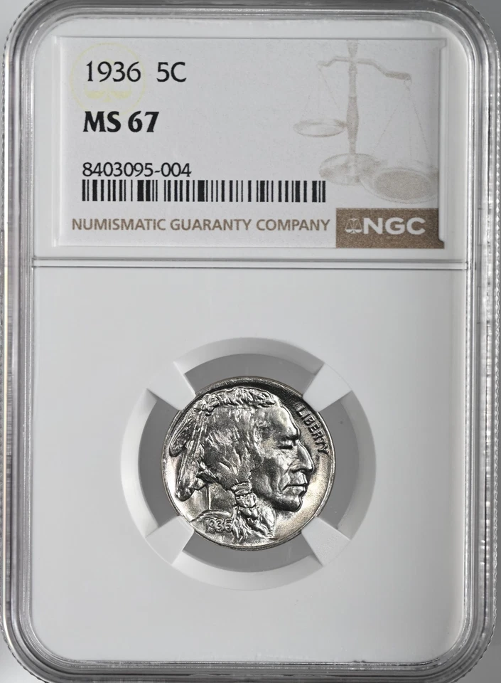 1936-P  5C BUFFALO NICKEL  "PHILADELPHIA MINT"   NGC MS67 #8403095-004 - Image 2 of 4
