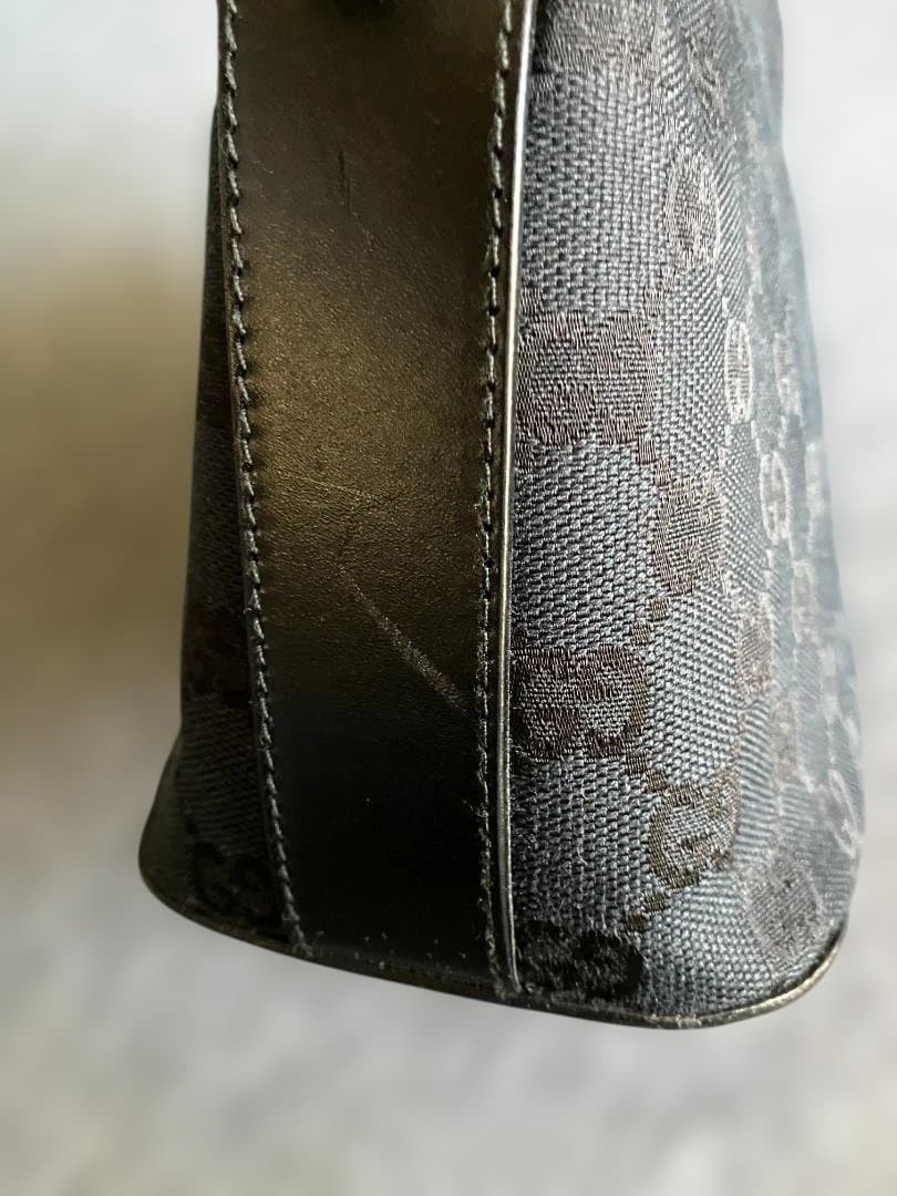 Excellent Rare GUCCI Hand One Shoulder Bag GG Black Canvas Old image 9