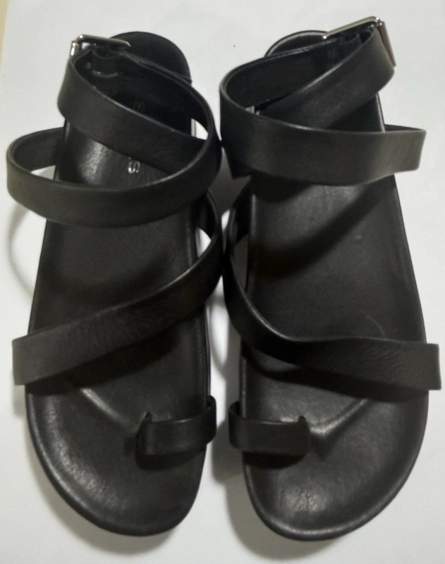 J/Slides NYC Black Leather Ankle Wrap Sandals-Black-7.5