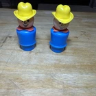 Set Of 2  Vintage Fischer Price Little People Blue Farmer Yellow Hat Red Scarf