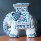 Large Vintage Glazed Ceramic Elephant Plant Stand Hand Painted 