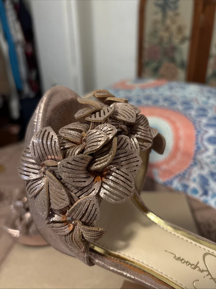 Jessica Simpson Floral Peep-Toe Heels with Ankle Straps - Image 4 of 4