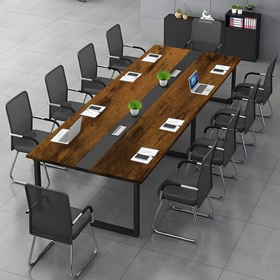180x60cm Retro/Schwarz Büro Besprechungstisch mit Kabelanschlüssen + Stellfüßen