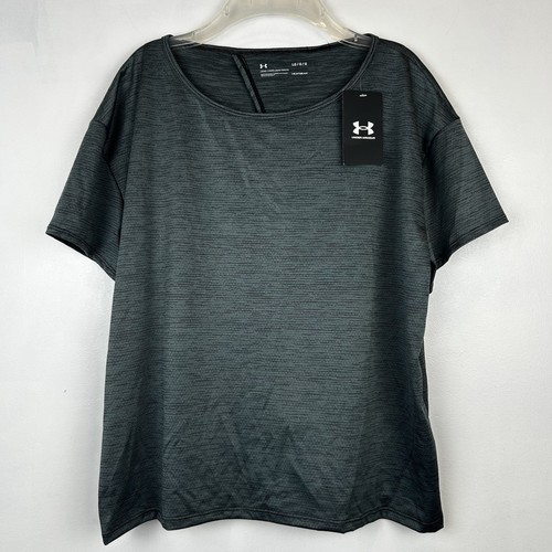 Under Armour Top Womens L UA Heat Gear Shirt Gray Keyhole Performance Gym New