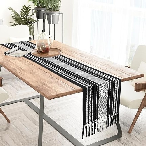 Cotton Table Runner Rustic Farmhouse Macrame Tassels High Quality Unique - Picture 5 of 8