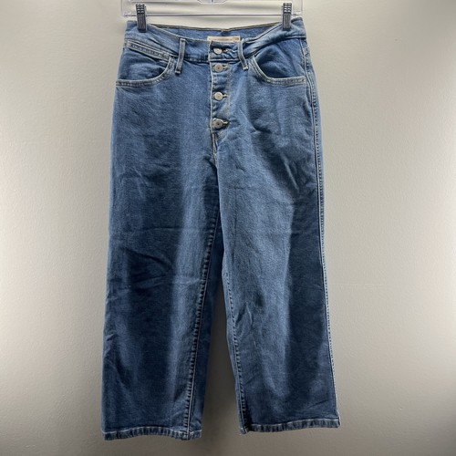 Levis Mile High Cropped Wide Leg Jeans Denim Med Wash Button Fly Sz 28