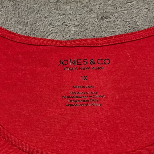 Jones & Co Short Sleeve Shirt Top Women's 1X Red Cap Sleeve Stretch - Picture 2 of 8