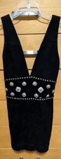 Nasty Gal Sexy Black Suede Halter Dress W/ Silver Metal Appliques & Studs  Small