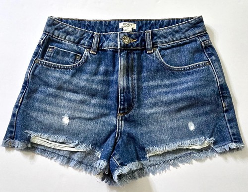 ROXY Denim Jean Shorts Women's 28 Blue Cut Off High Rise Pockets Medium Wash