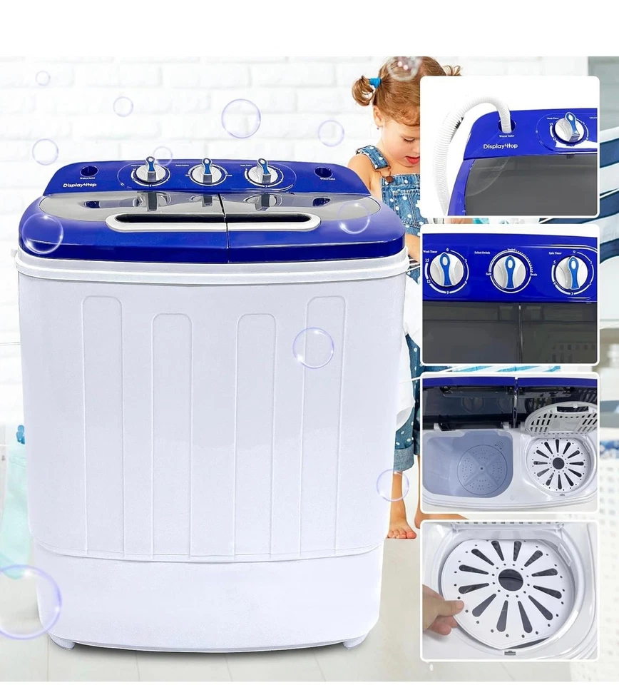 Display4top Compact Twin Tub Washing Machine Spin w/Hose 3.6KG washer dryer Blue - Image 2 of 4