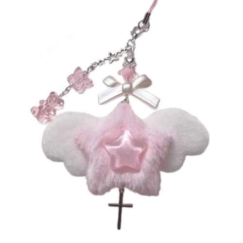 Pink Angel Wing Pendant Acrylic Phone Lanyard New Sweet Keychain Keyring - Photo 6 sur 11