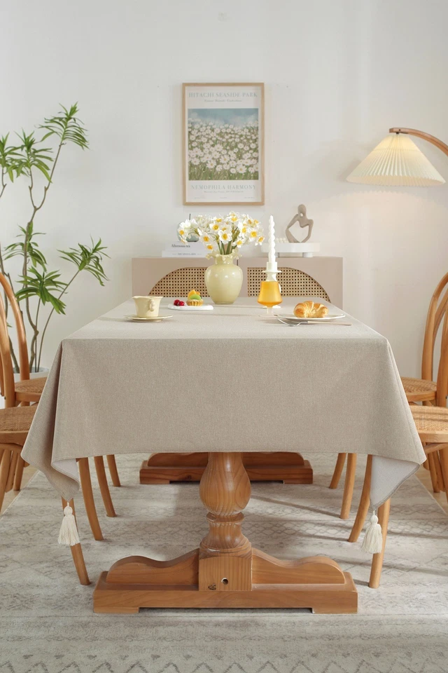 Solid Waterproof Tablecloth Nightstand Desk Coffee Dining Table Cover Fringed - Image 3 of 4