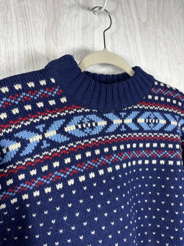 Vintage Polar Norway Wool Sweater Men’s Small Nordic Fair Isle Blue - Picture 4 of 5