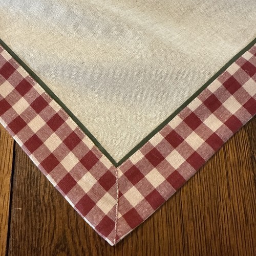Vtg Style Table Topper W/Moose Mountain Theme Red/White Checkered Edges 33” x33” - Picture 3 of 10