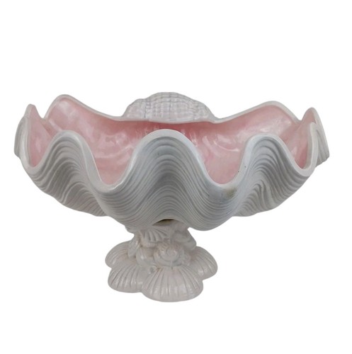 Vtg Large Deco Regency MCM Pink Ceramic Oyster Shell Clamshell Bowl Planter - Picture 4 of 16