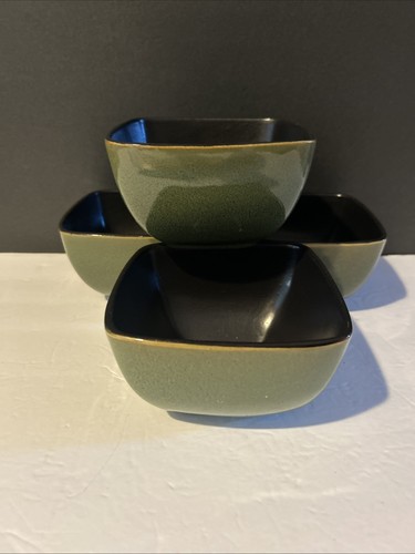 Home Trends Rave Green 5-3/4" cuencos de gres pesado negro interior conjunto de 4 usados en excelente estado - Imagen 21 de 24