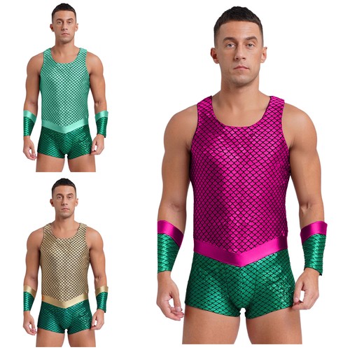 Mens Lingerie Triton Prince Jumpsuit Carnival Outfits Sea King Bodysuit Sports - Picture 4 of 49