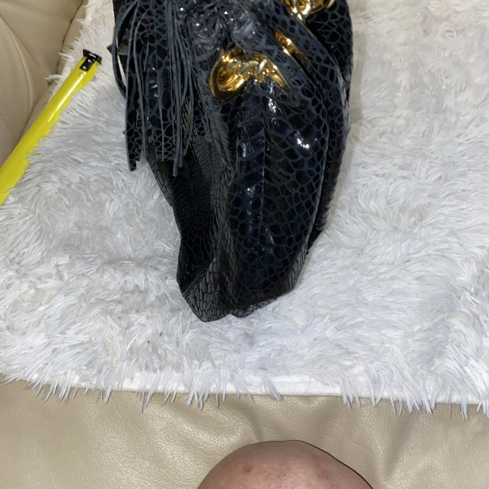 Bolso de Hombro Michael Kors Negro Piel de Serpiente Cadena de Pitón Boho Foto 2 de 4