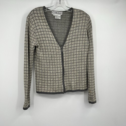 Womens Carlisle Gray Cardigan Set Silk Blend Zip LS Turtleneck SS Preppy Classy - Picture 5 of 16