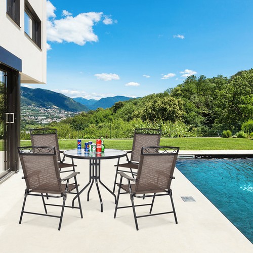 4PCS Folding Chairs Patio Garden Outdoor w/ Steel Frame Armrest Footrest - Picture 3 of 10