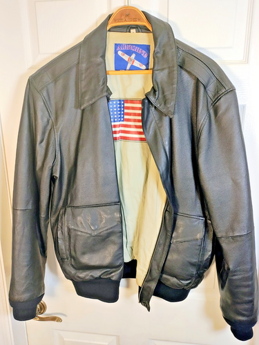 Vintage Airborne Herren Größe Large/Hoch Leder Bomberjacke Reißverschluss Schwere Qualität - Bild 4 von 8