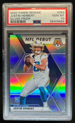 2020 Mosaic Justin Herbert NFL Debut RC Prizm Silver #263 Chargers PSA 10