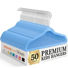 50 Pack Kids Velvet Hangers 14 Inch Non Slip Felt Youth Children Closet Blue