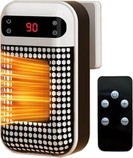 Mini Plug-In Heater, Portable Wall Space Heater with Remote, 12H Timer, 500W